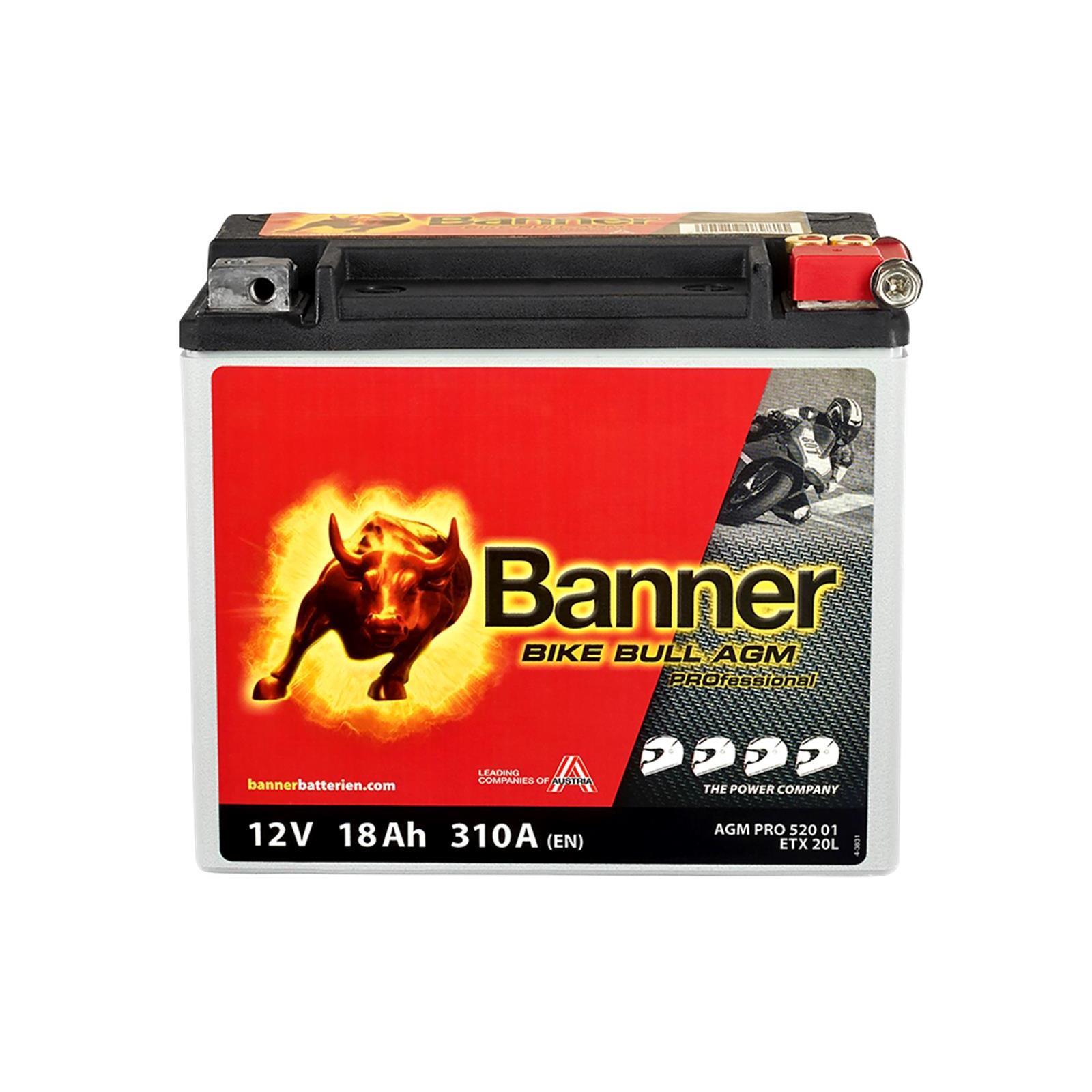 12V 18Ah 310A Banner Bike Bull AGM PRO 52001 Motorradbatterie ETX20L