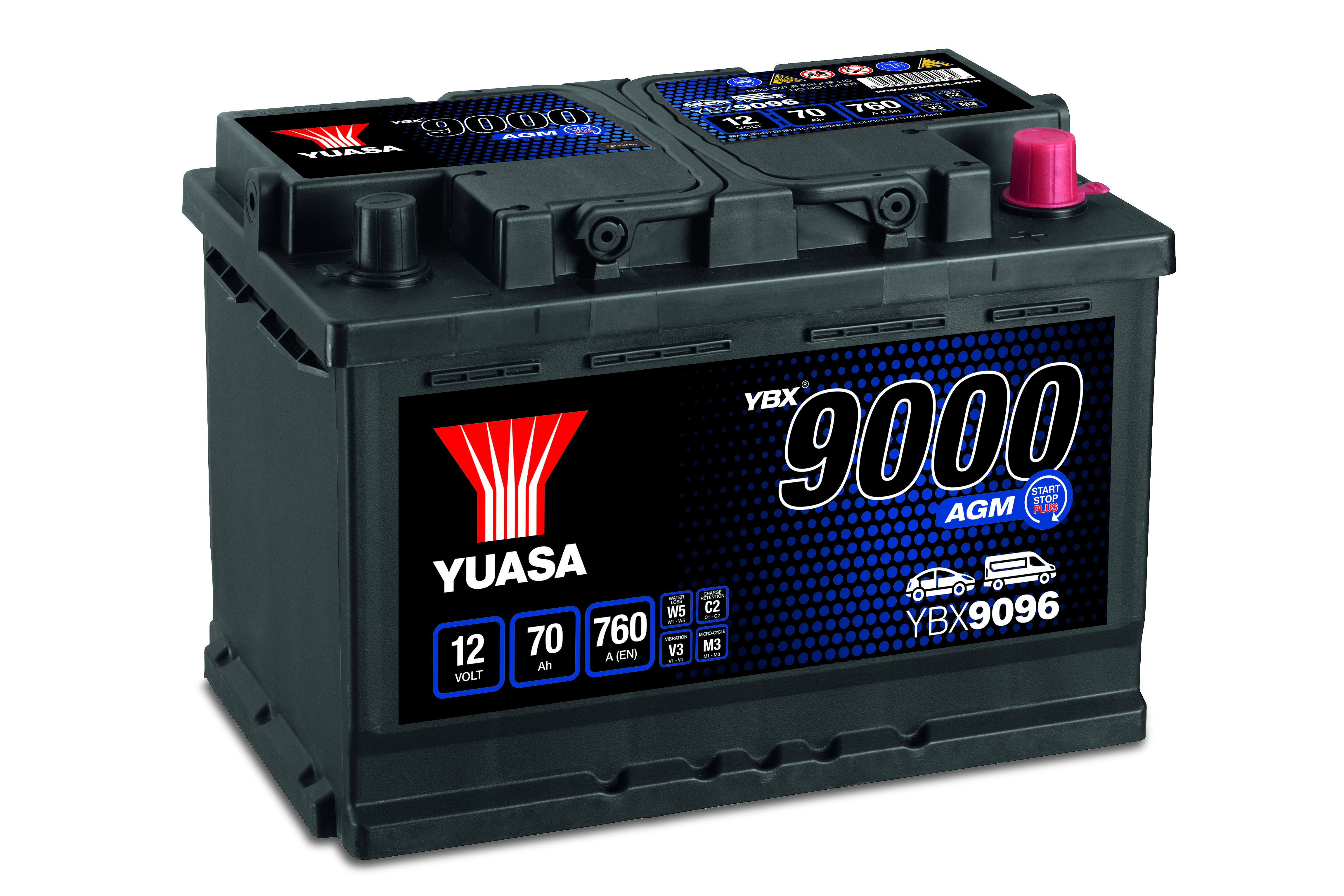 12V 70Ah 760A (EN) YBX9096 Yuasa YBX9000 AGM Start Stop Plus AGM Starterbatterie