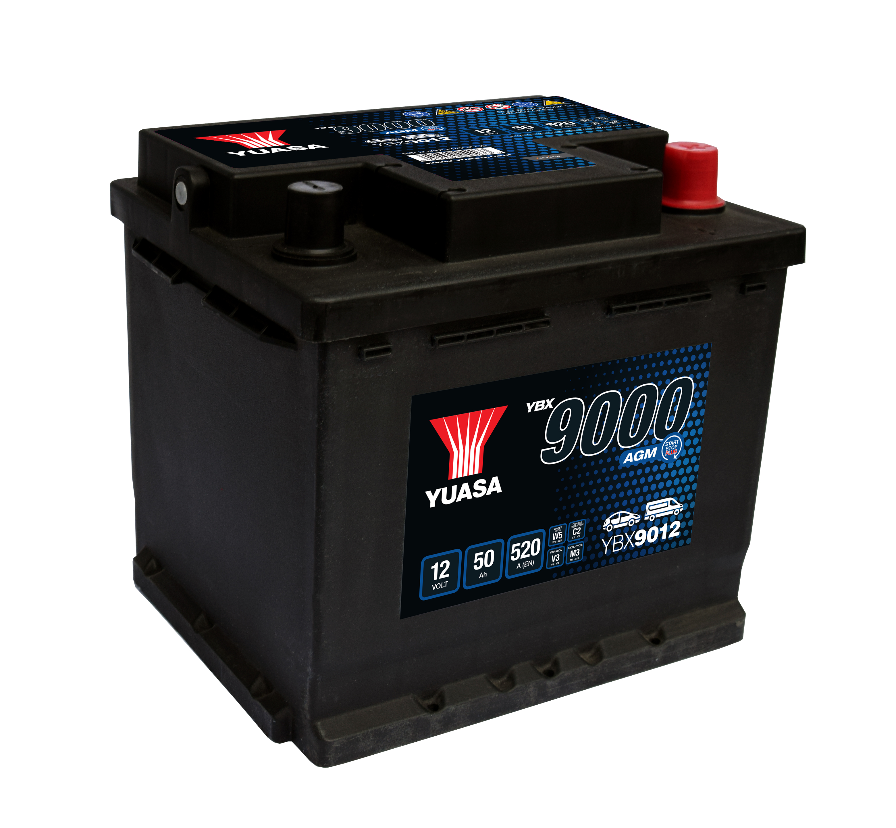 12V 50Ah 520A Yuasa YBX9012 AGM Start Stop Plus Starterbatterie